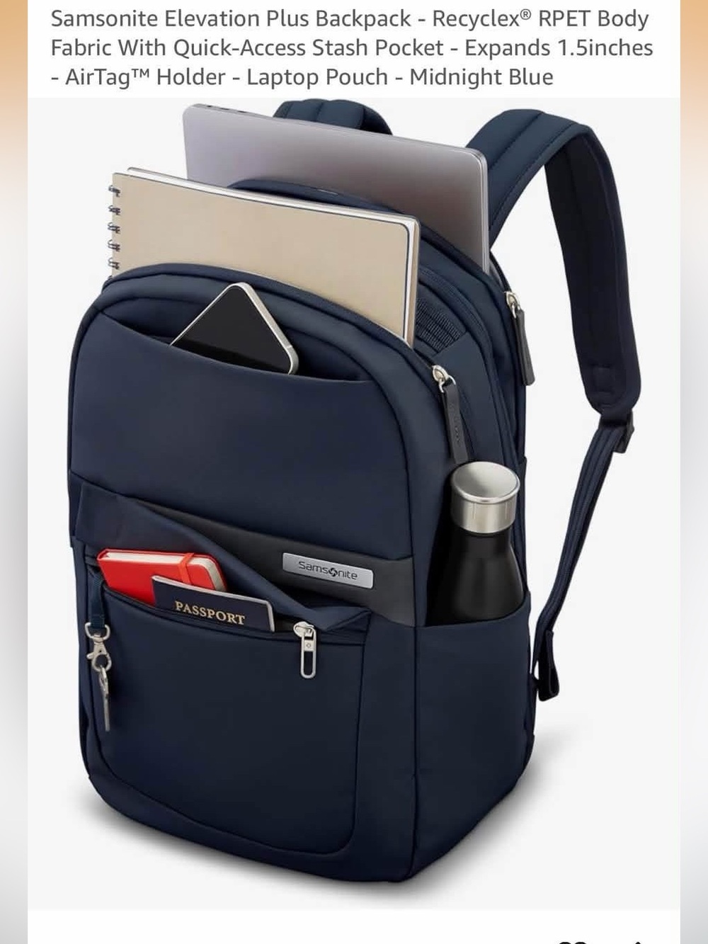 Samsonite Elevation Backpack Midnight Blue Compact Laptop Backpack with Organize